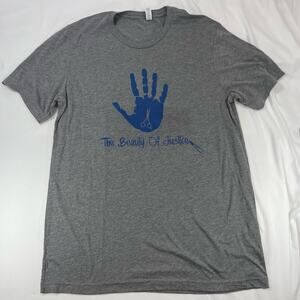 BELLA + CANVAS Gray Graphic T-Shirt Large Mens The Beauty Of Justice Blue Hand
